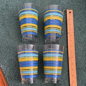 Striped Blue and Yellow 4 Fiesta Glass Tumblers